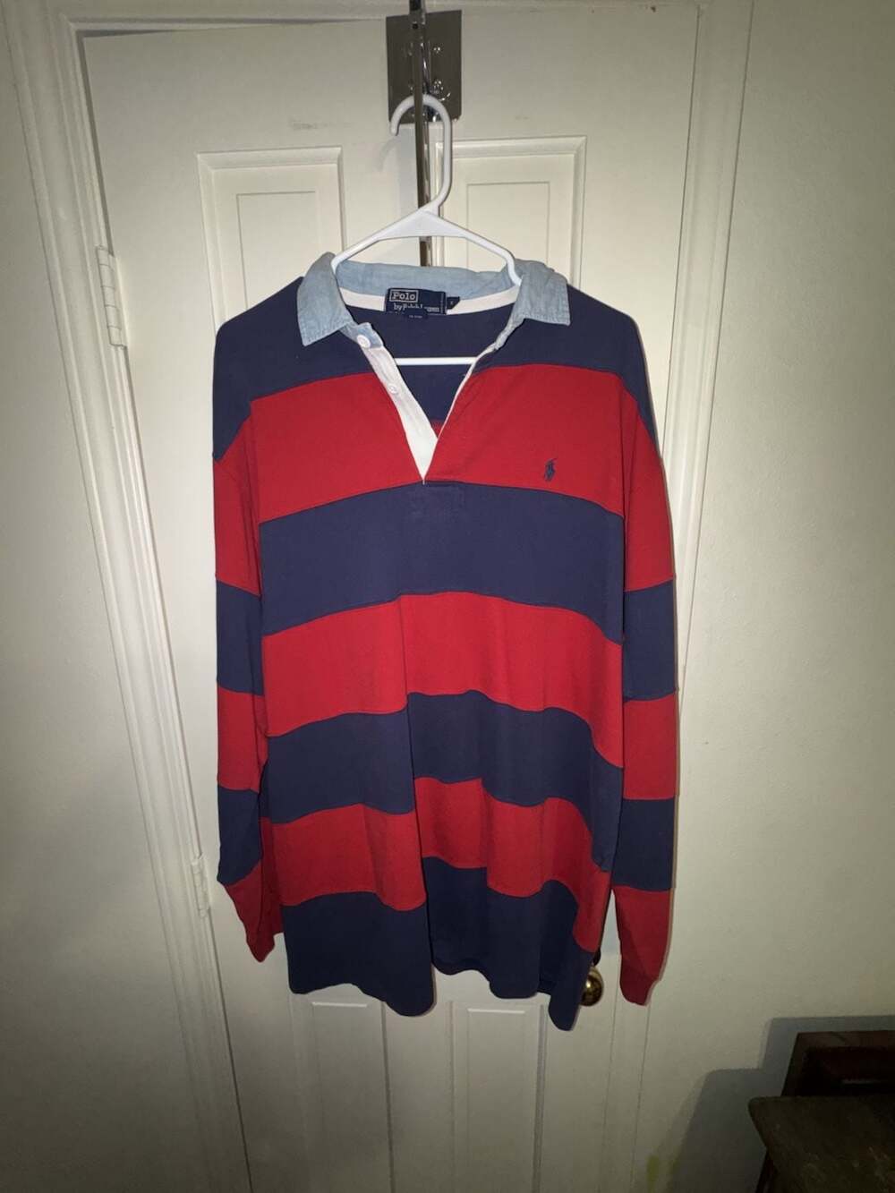 Polo by Ralph Lauren Vintage Red and Navy Striped Long Sleeve Rugby Shirt XL